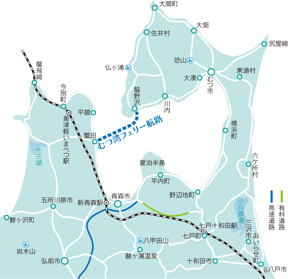 むつ湾フェリー航路マップ